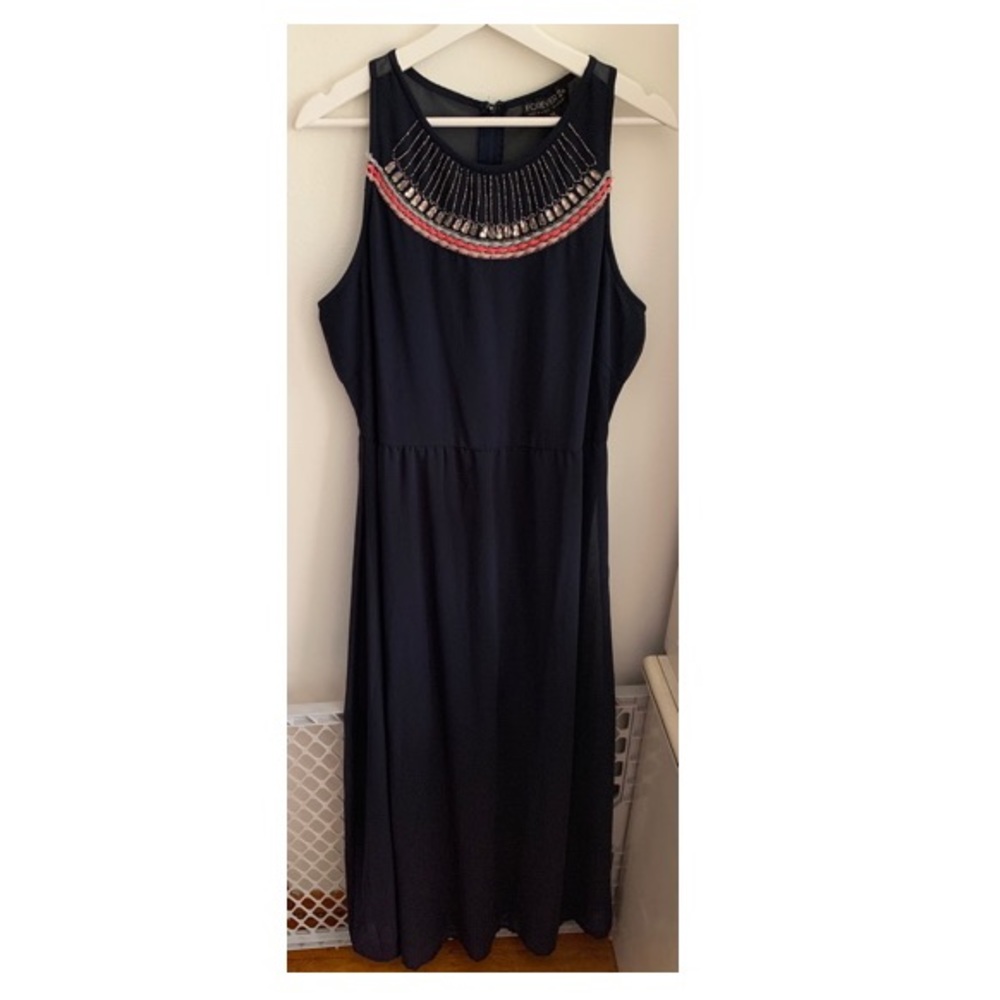 Forever21+ Long navy blue dress with beading sz 1X